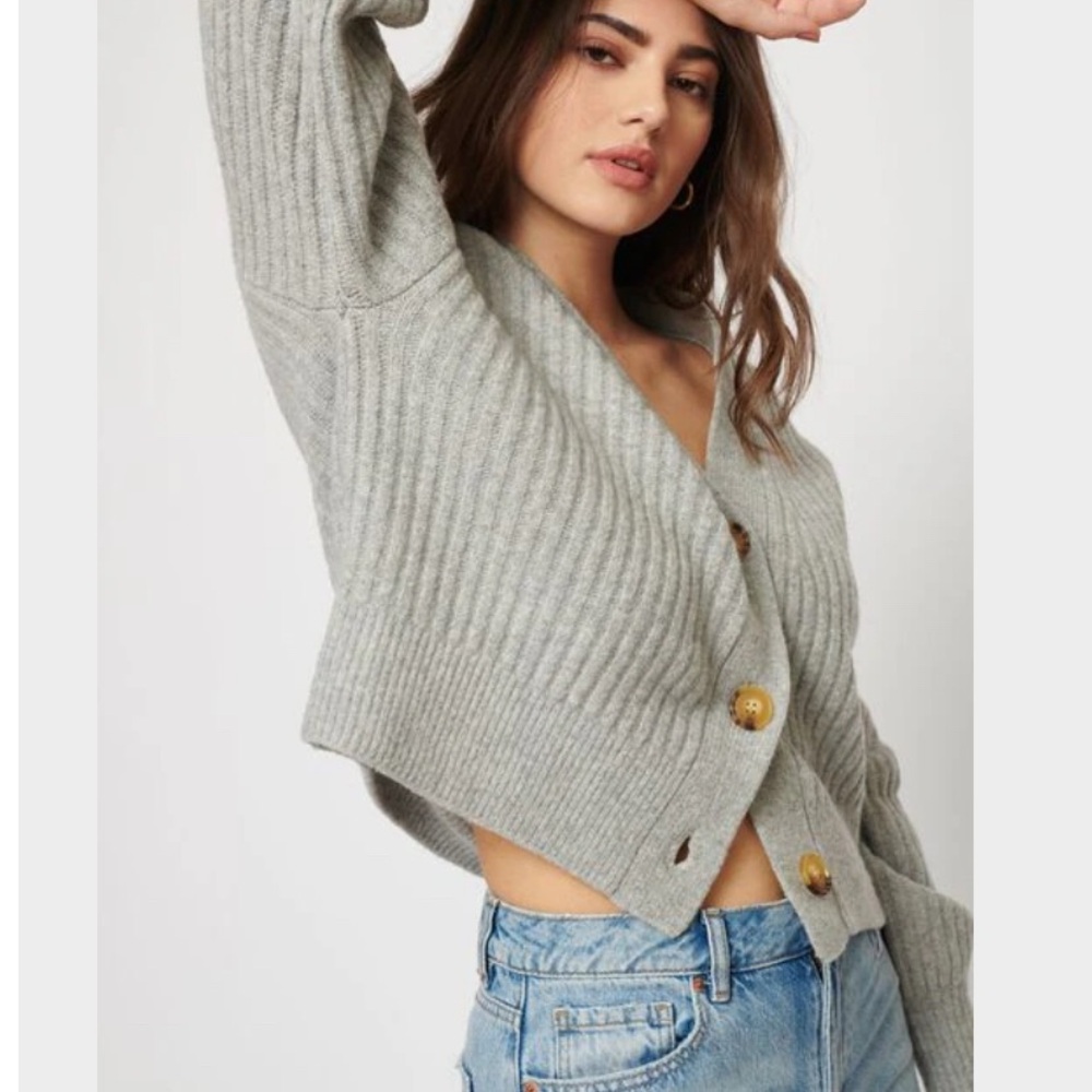 Dynamite Light Gray Ribbed Cardigan